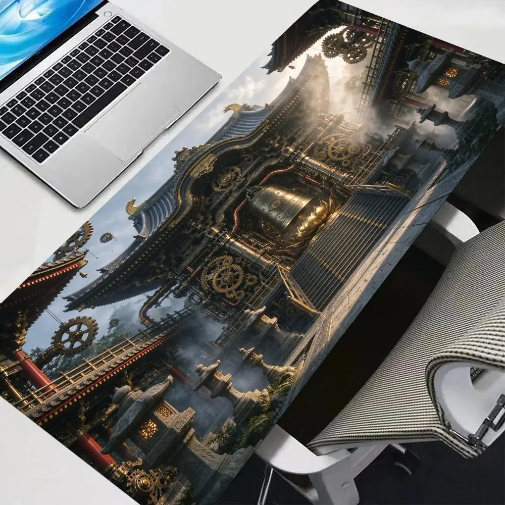 Black Gold Japanese Shrine Mouse Pad Thick Rubber Smooth Cloth Surface For Traditional Home Decor