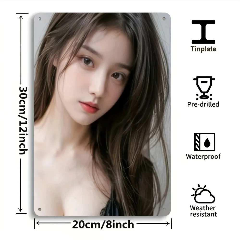 

Vintage Woman Metal Poster, 12x8 inch Elegant Lip Art, Durable Wall Decor for Living Room & Bedroom - Classic Gift.