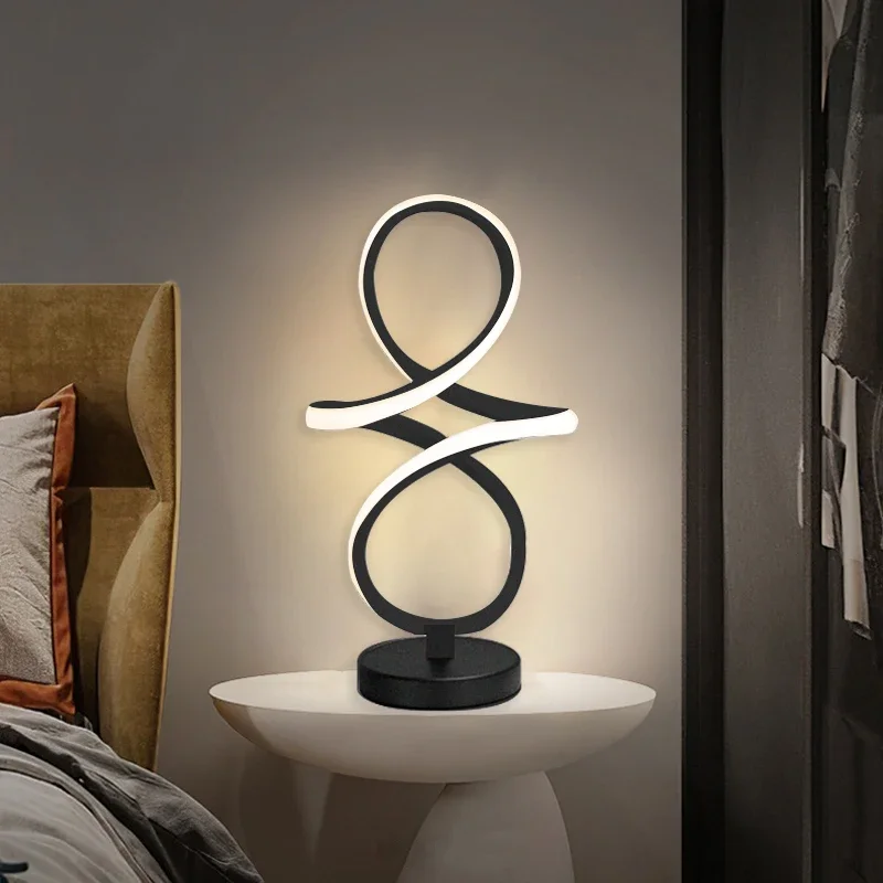 Nordic LED Table Lamp Line Silver Gold Desk Lights For Study Bedroom Bedside Living Room Office Bookcase Bar Home Fixtures