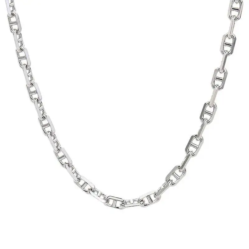 

925 Sterling Silver Platinum Plated Anchor Link Chain Necklaces For Men 3.3MM Trendy Simple Heavy Solid Puffed Mariner Chains