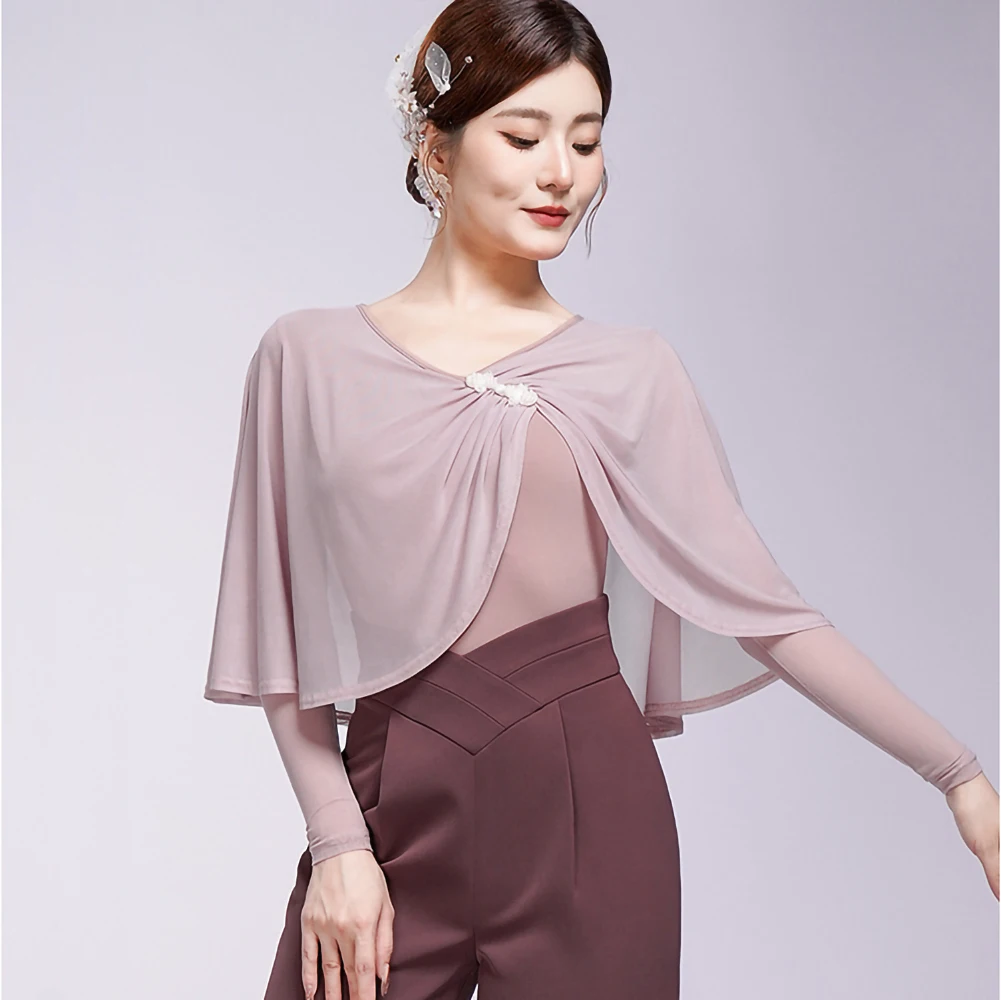 Waltz Coat Women's Cinnabar New Style Black Elegant Blue V-neck Ballroom Dance Elegant Long-sleeved Waltz Practice Top