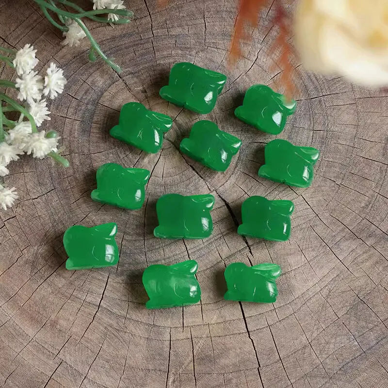 1piece green jade carved Rabbite pendant full hole 18mm nature FPPJ wholesale loose beads