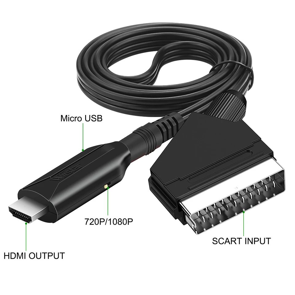 Convertidor compatible con Scart a HDMI, adaptador de Audio y vídeo para HDTV, DVD, decodificador, PS3, PAL, NTSC