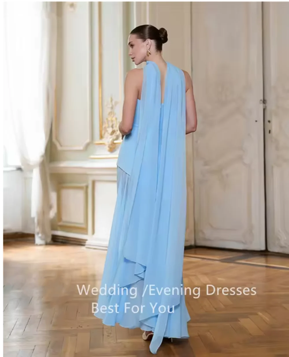 Abiti da sposa trasparenti Senza spalline Limo laterale A-Line Sciarpa lunga Abito da ballo da sposa Abito da sposa rosa blu personalizzato