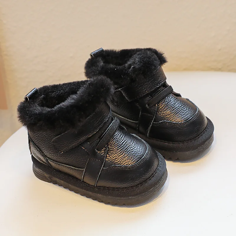 Baby Cow Leather Snow Boots Boys Warm Cotton Shoes Girls Genuine Leather Winter Short Boots