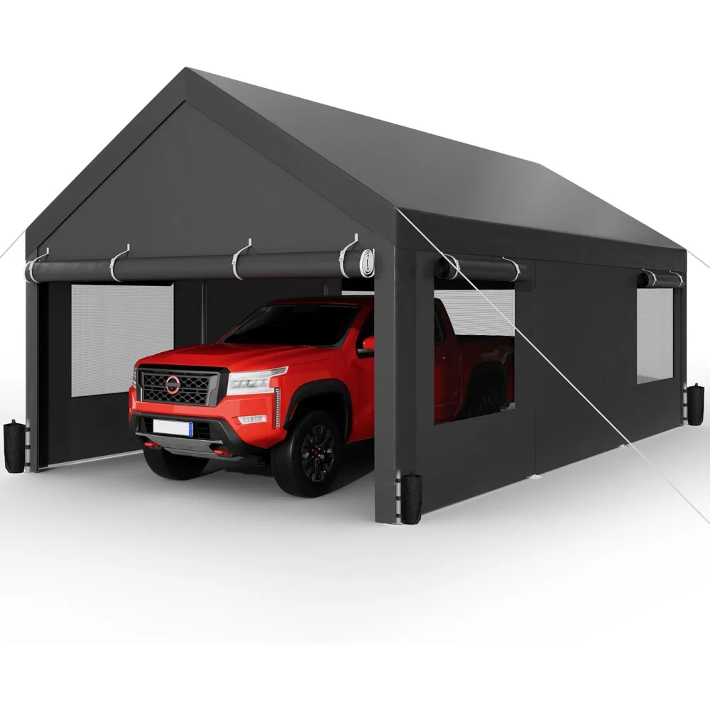 

12' x 20' Heavy Duty Portable Garage, Carport Canopy with Side-Opening Door & Roll-Up Windows, Car Canopy