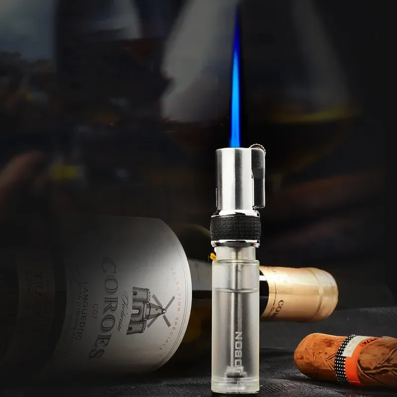 Windproof Blue Flame Direct Spark Lighter Personalized Transparent Visible Gas Box Cigar Multi purpose Grinding Wheel Igniter