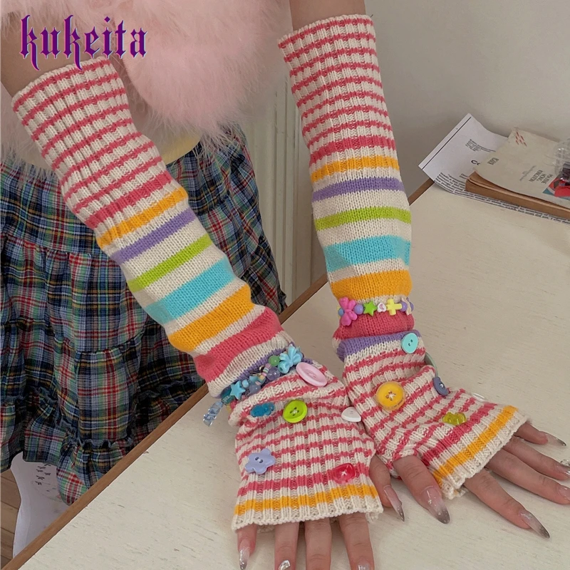 Gants en dentelle gothique esthétique Y2k, Lolita japonaise, nœud Kawaii, manches longues en maille, gants punk sans doigts, accessoire de fête