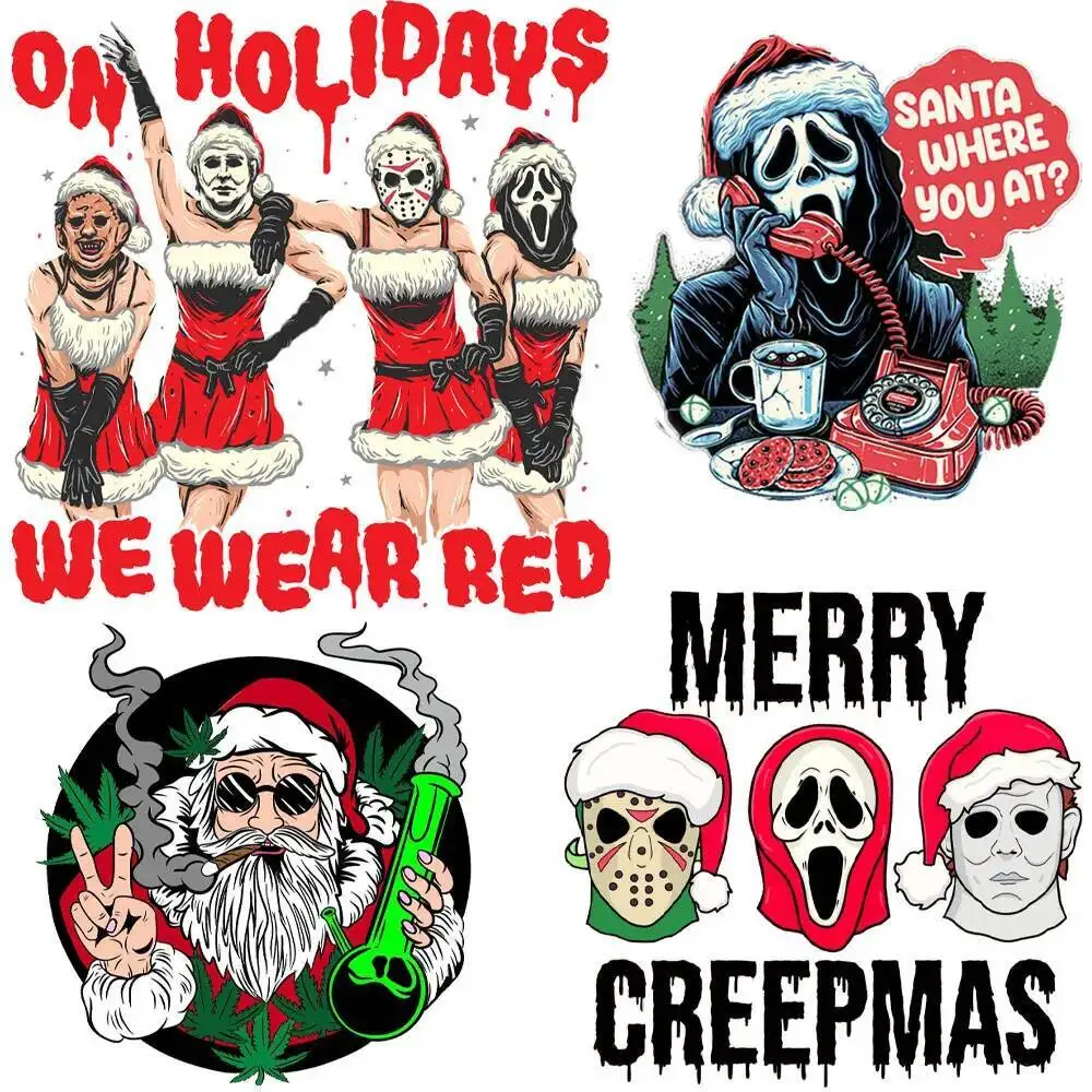 

Christmas Day Thermal Heat Transfer Sticker On Clothes Halloween DIY A-Level Washable Iron On Patches For Clothing Appliques