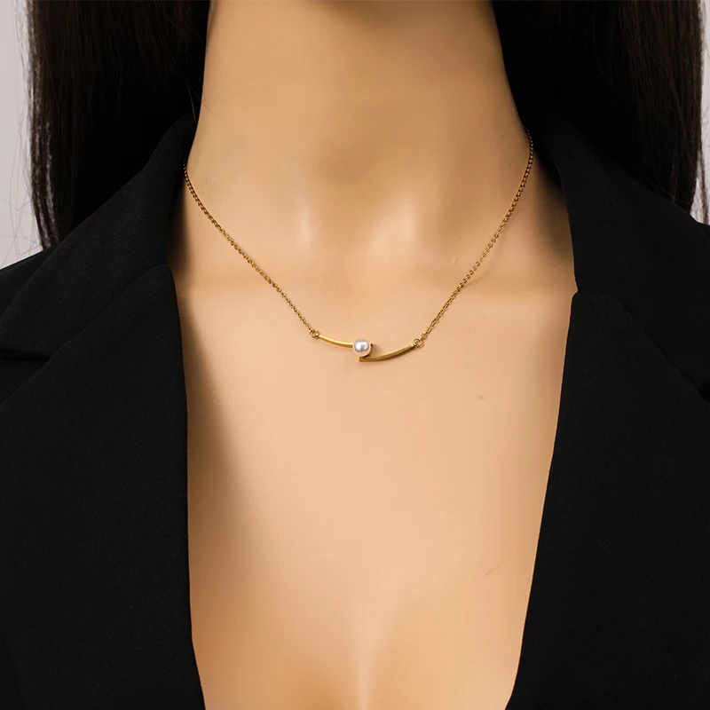 EILIECK 316L Stainless Steel Creative Pearl Pendant Necklace For Women New Fashion Elegant Clavicle Chain Jewelry Birthday Gift