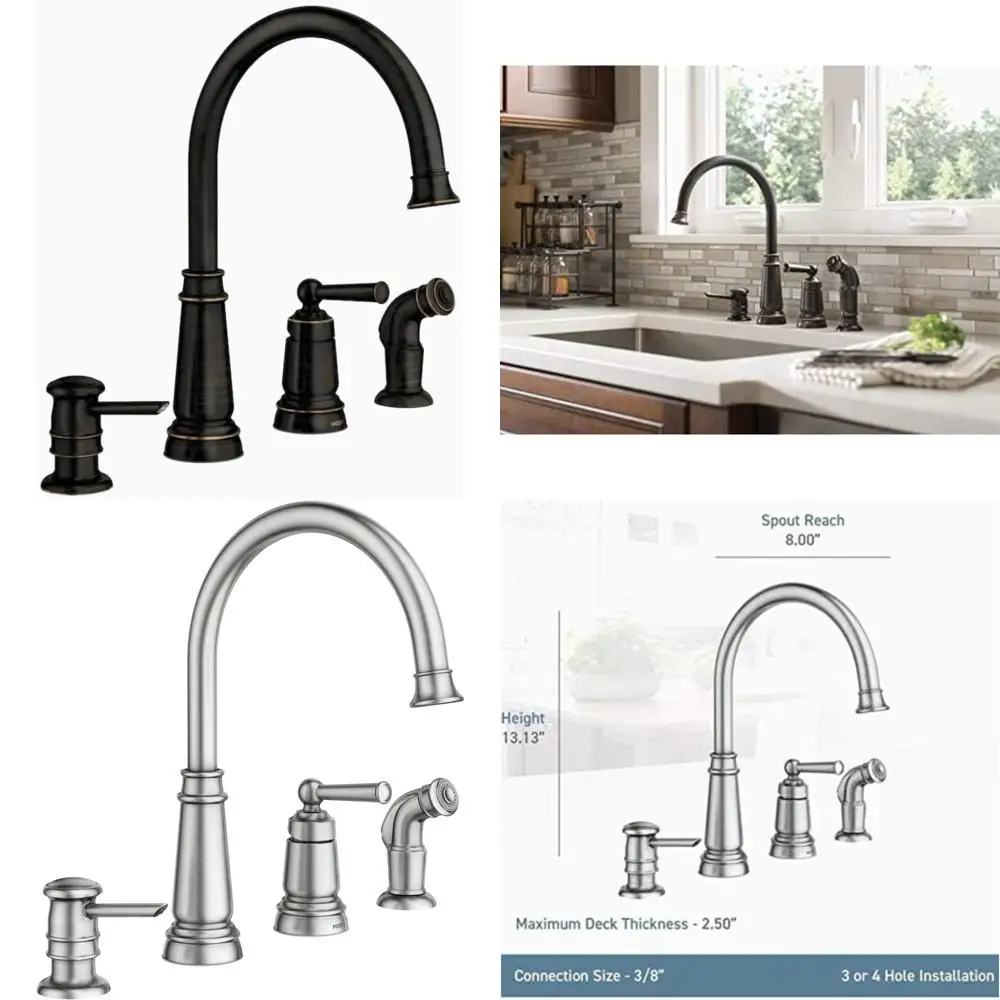 

Moen Mediterranean Bronze High-Arc Widespread Kitchen Faucet with Soap Dispenser, 4-Hole Installation, Model 87042BRB