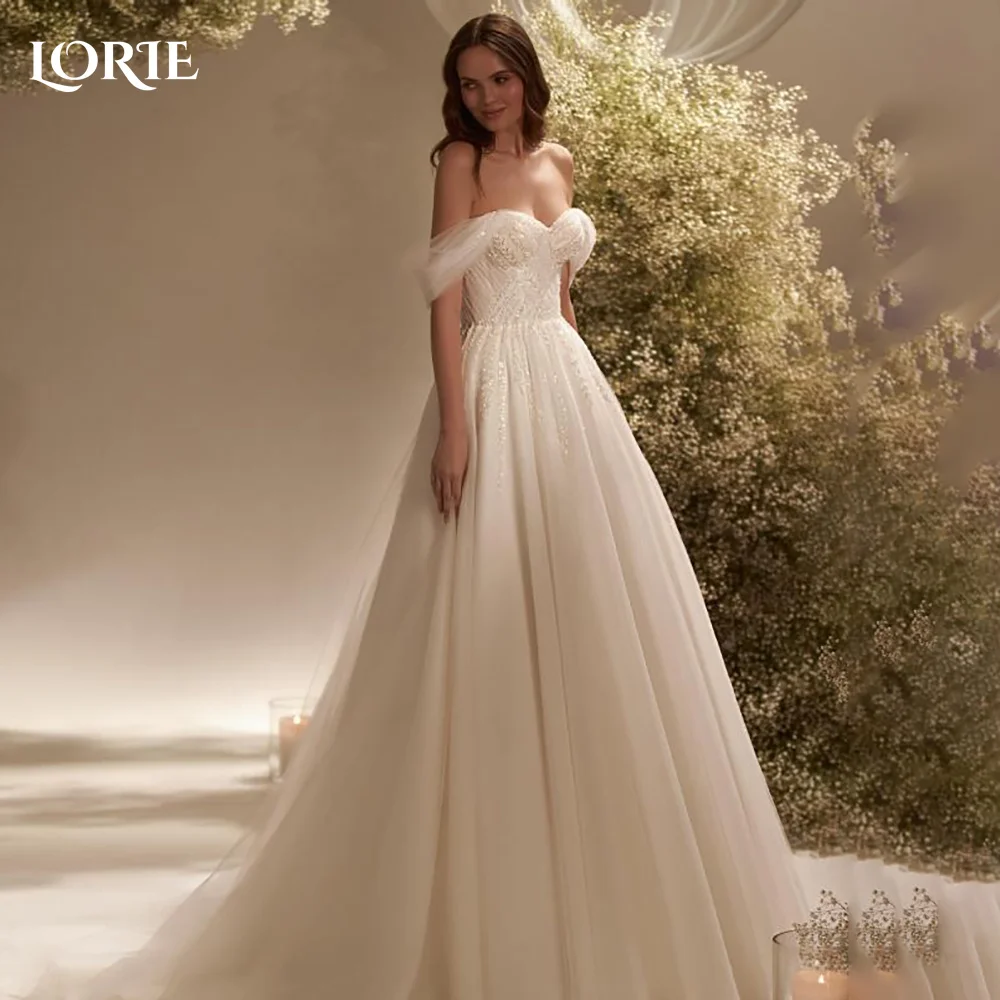 

LORIE Sweetheart Wedding Dress Off Shoulder Tulle Bridal Gown Customized A-Line Pleats Bride Dress Princess Ivory Dress