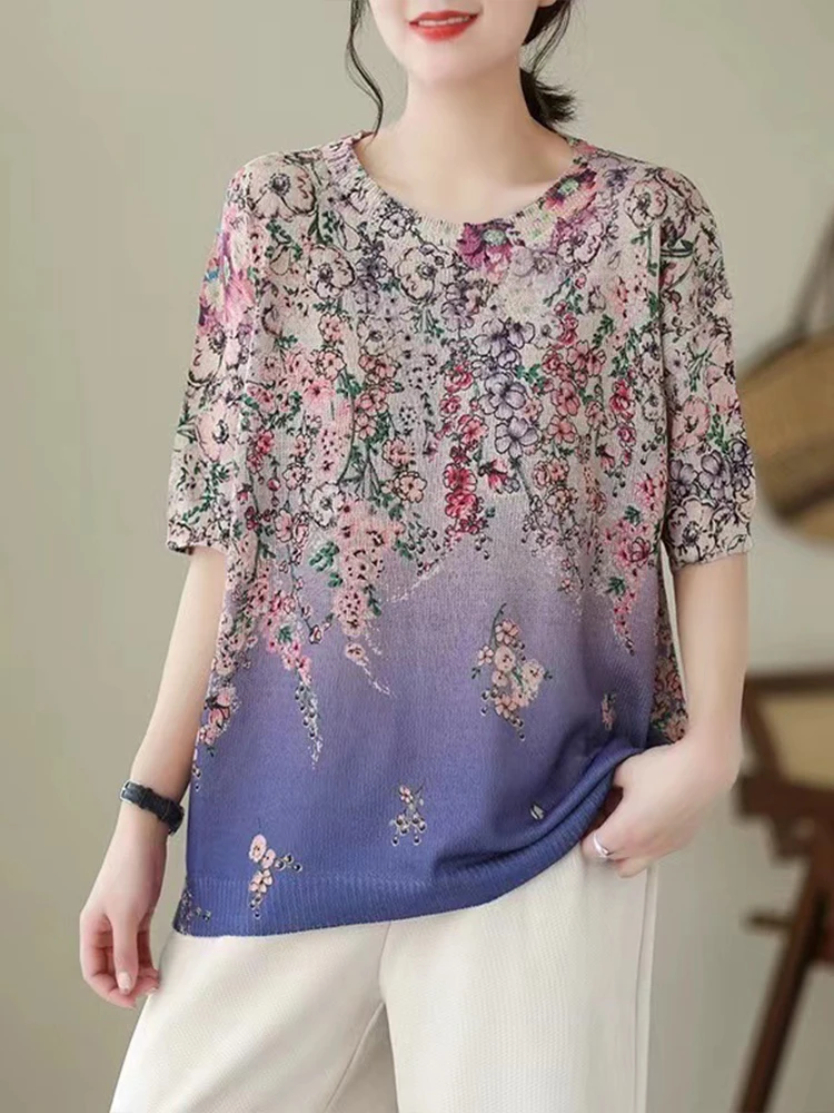 Max LuLu 2024 vestiti lavorati a maglia di lusso coreani moda donna stampati t-shirt larghe donna Casual floreale top Classic O Neck Tees