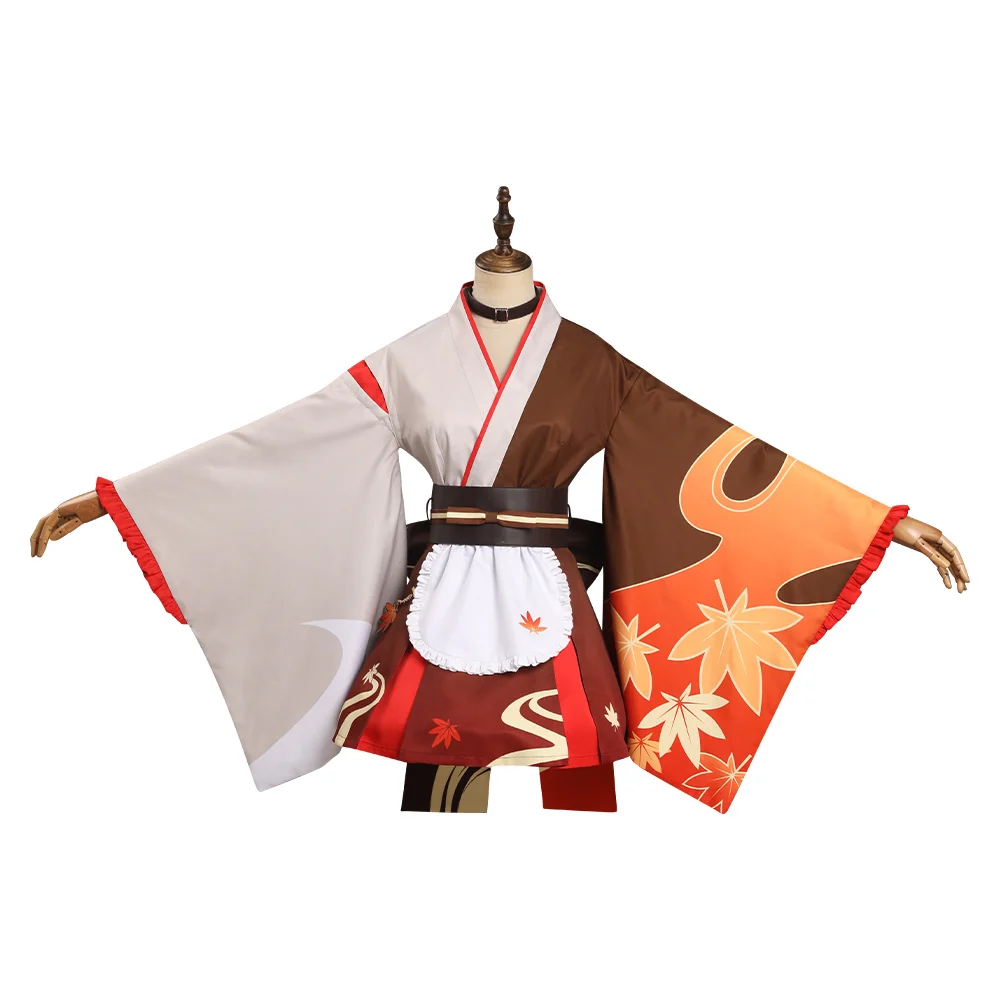 Genshin Impact Kaedehara Kazuha Cosplay Costume Kimono Maid Outfits Halloween Carnival Suit