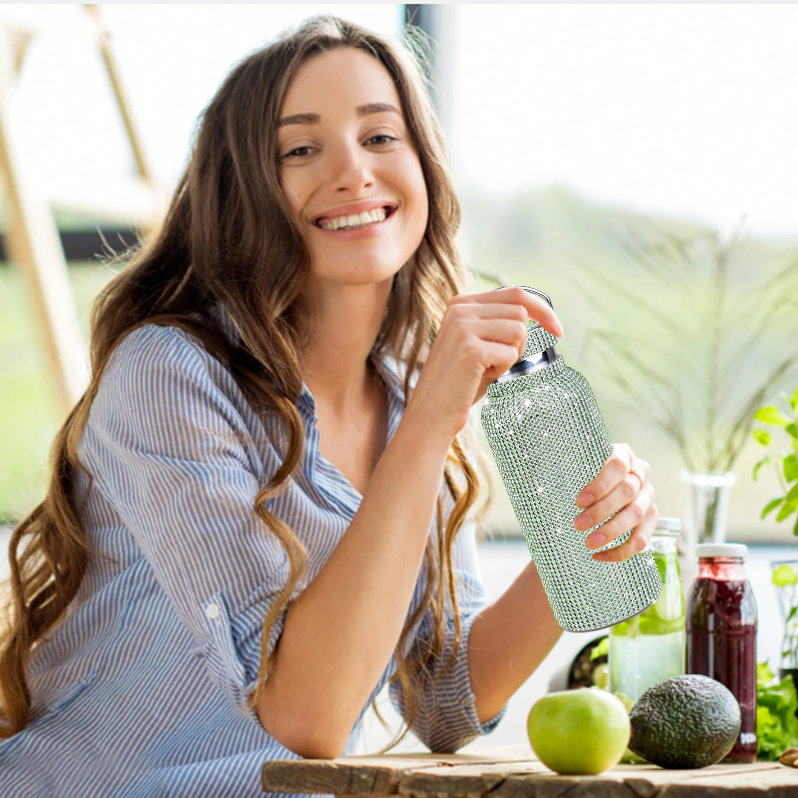 

Vacuum Flasks Insulation Cup with Chain Sparkling Diamond Drinking Bottle Diamond-encrusted Drinkware Holiday Gifts