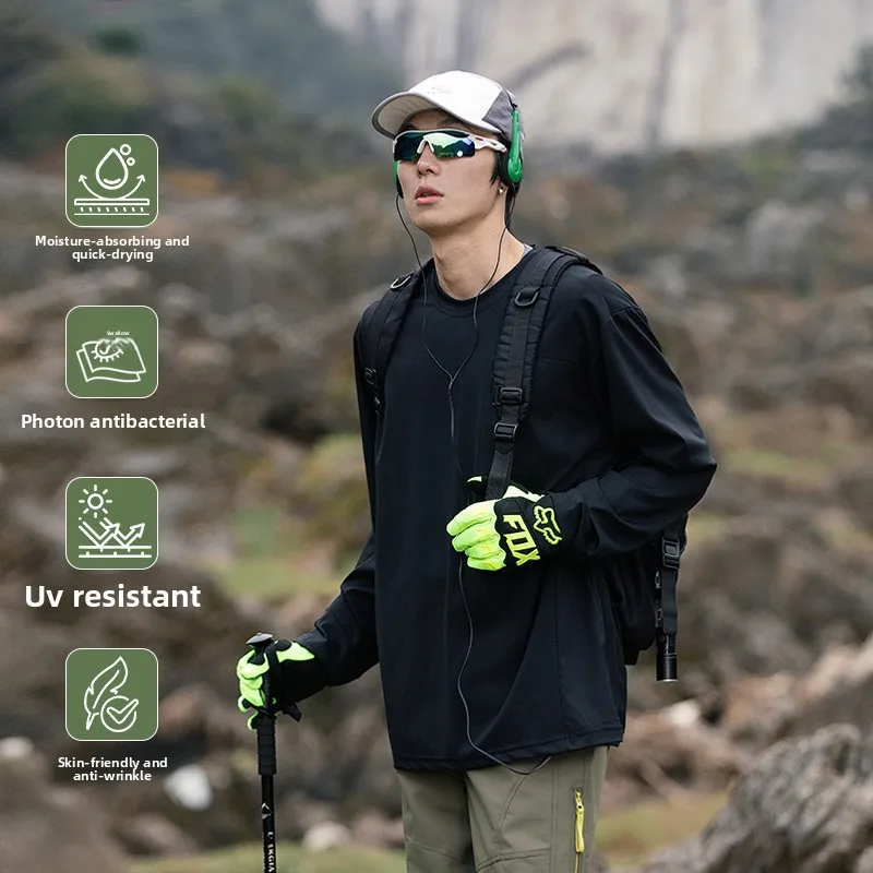 Autumn New Lightweight Outdoor Hiking Moisture Wicking Long Sleeved T-shirt, High-quality Elastic Korean Style Sports T-shirt