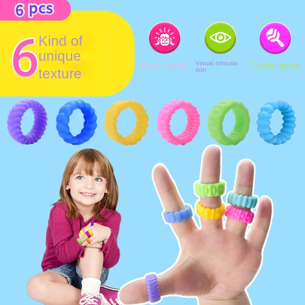 6 pçs durável alívio do estresse brinquedo sensorial silicone silencioso redutor de estresse anéis de ansiedade anel fidget crianças