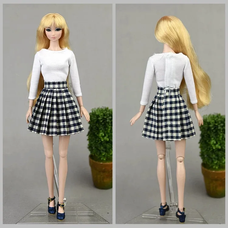 30cm Fashion Doll Clothes College Style Pleated Skirt JK Short Dress Suitable For 1/6 BJD Doll Xinyi FR Supermodel Peach Blythe