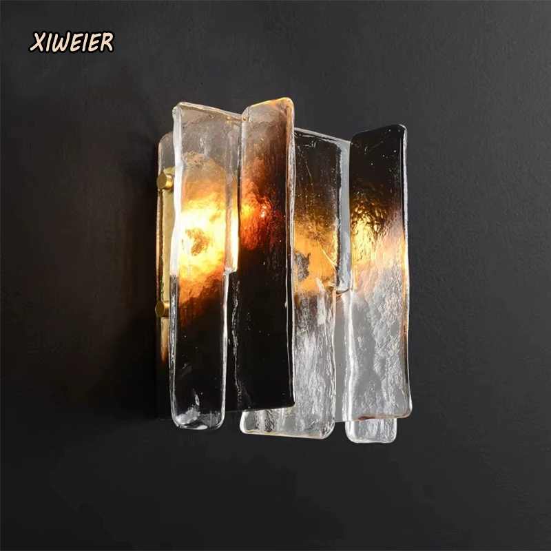 

Creative bedroom headboard retro French glass wall lamp for home living room corridor decoration wall lamp