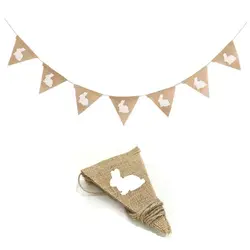 New 2M 7 Flags Vintage Burlap Linen Bunting Flags Pennant For Happy Easter Decorations Bunny Party Garland Decoration Candy