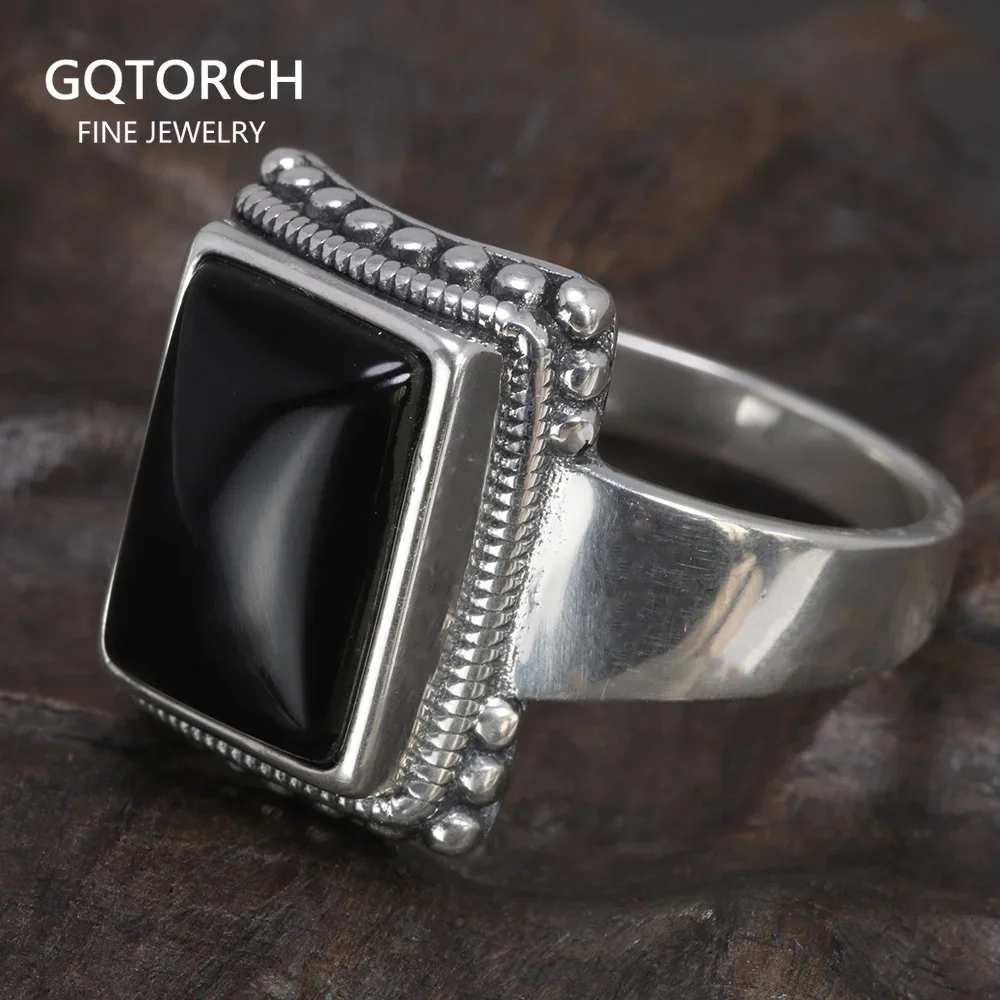 Solidna 925 Sterling Silver lucyfer pierścionki z czarnym naturalny onyks Handmade kreatywny pierścionek program telewizyjny biżuteria