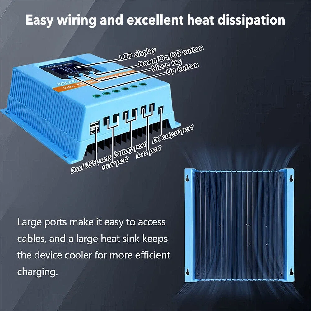 4800W MPPT Solar Charge Controller 100A12V 24V 36V 48V USB Battery PV Regulator With LCD Display Dual USB Output For Solar Panel