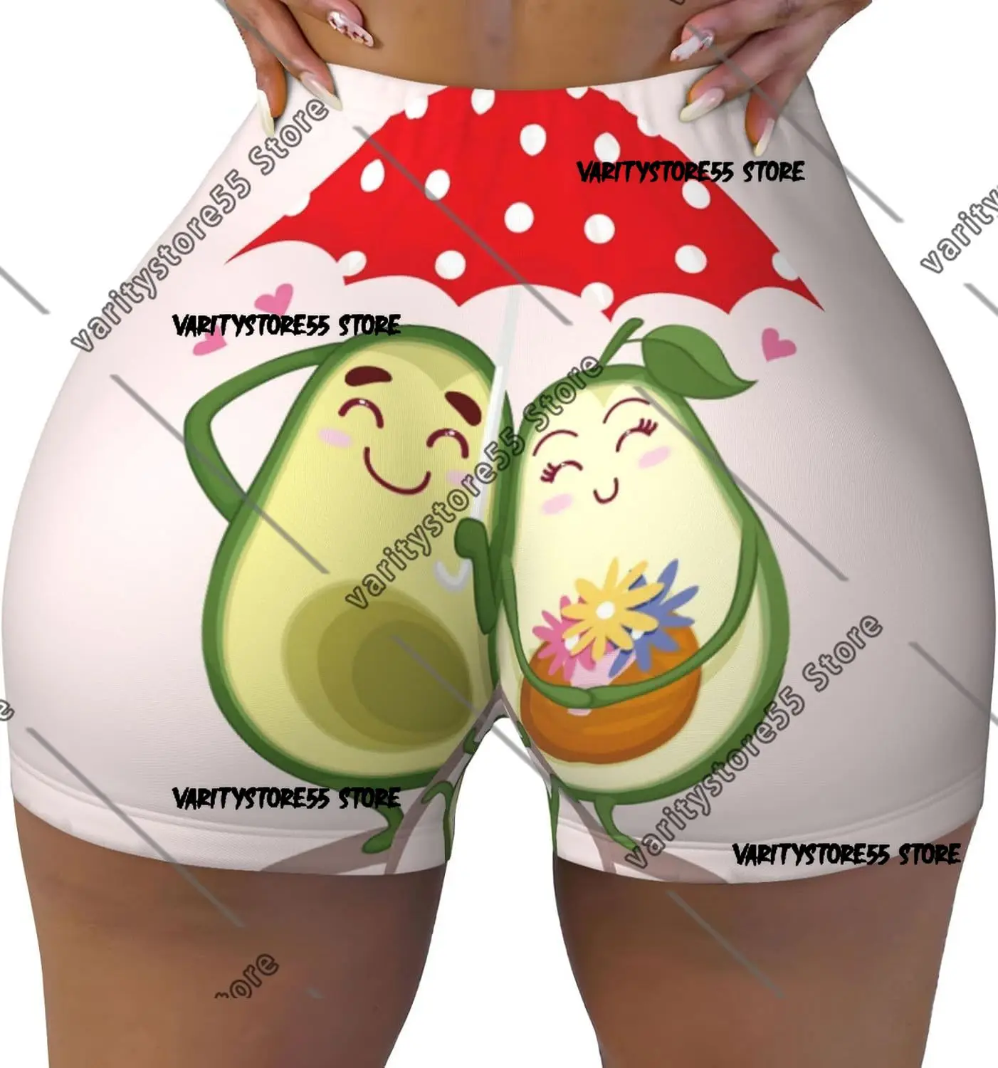 Avocado Lovers Wearing Umbrella Print Workout Shorts for Women Seamless Soft Smooth Gym Yoga Scrunch Active Shorts