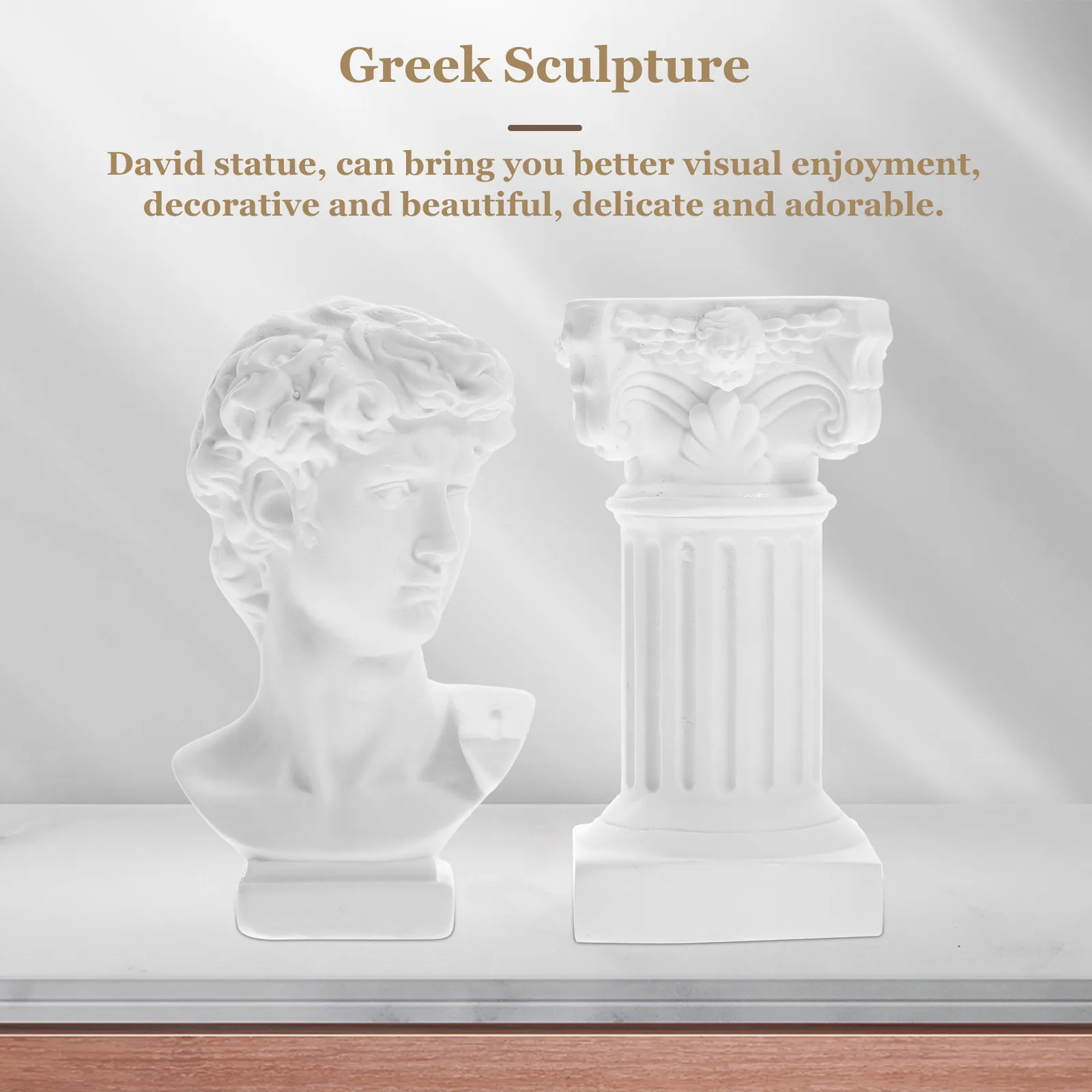 1 ensemble de statues de David en résine, sculpture de colonne romaine, décoration haut de gamme pour la maison, le bureau et le jardin, artisanat d'art léger, stable et exquis