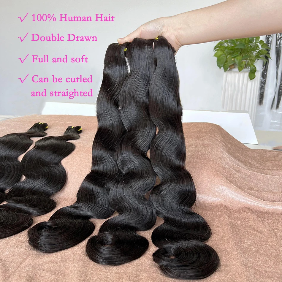 Double Drawn Body Wave 100% Real Human Hair Bundles Wavy Unprocessed Raw Hair Weave Extensions Weaving Natural Color For Women