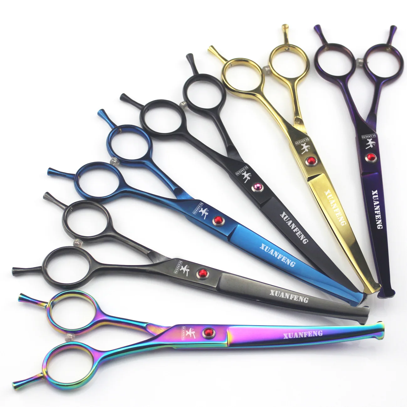 

XUANFENG 7 inch safe curved hair scissors, pet cutting scissors and thinning scissors, including leather covers and steel combs