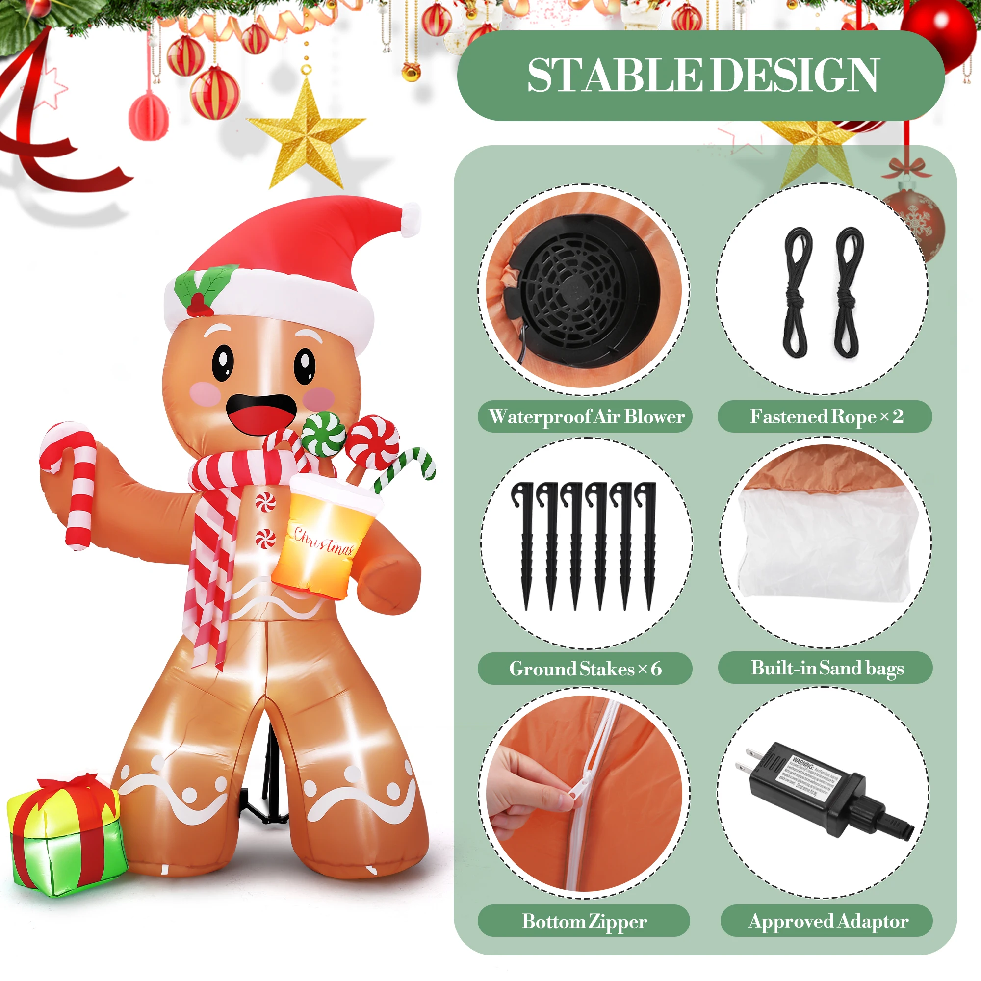 8FT Inflatable Gingerbread Man - Outdoor Lighting Effects review and price