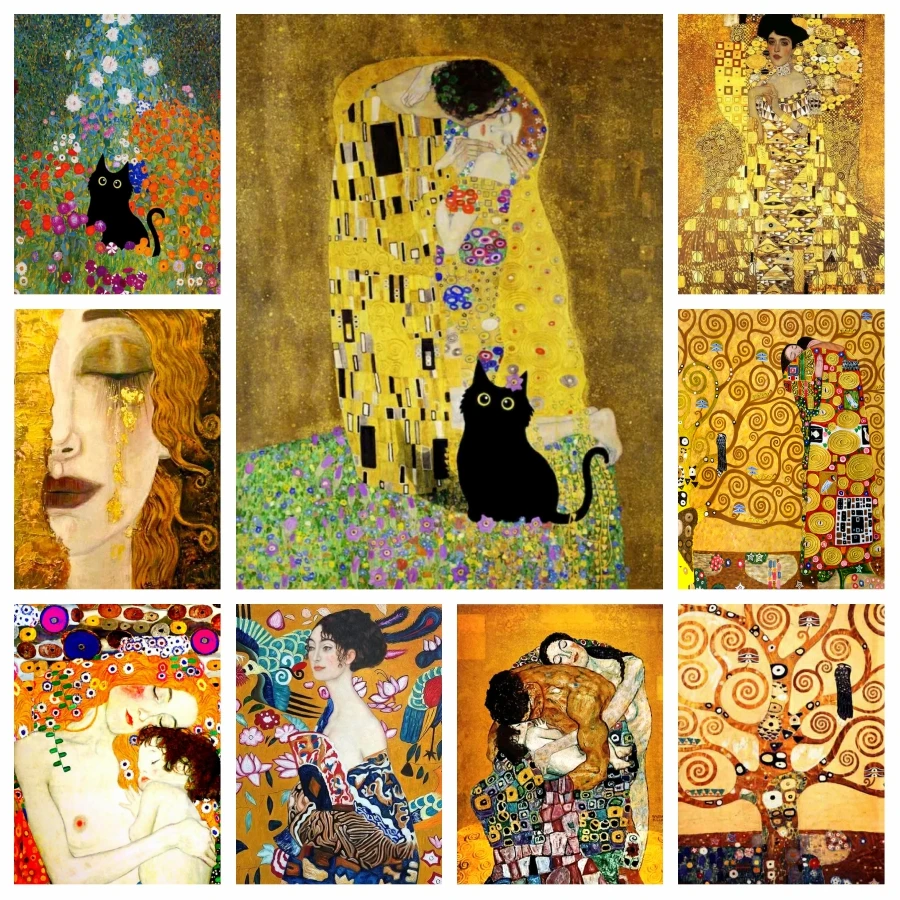 Gustav Klimt The Kiss And Black Cat Diamond Paiting Art 5d fai da te albero della vita punto croce mosaico artigianato Room Decor Gift