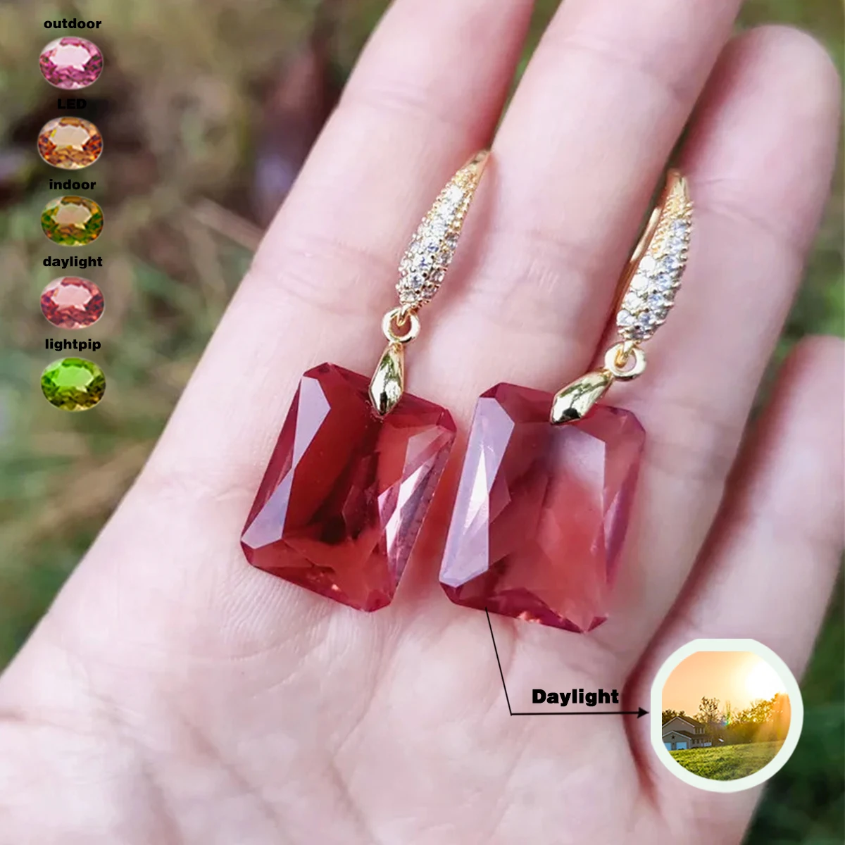 color changing sultanite diaspore Rectangular earrings according to different lighting changes different color women jewelry