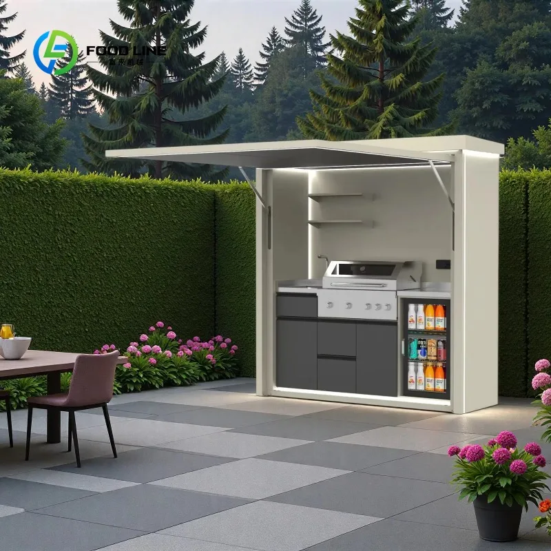 Customized Foldable Portable Outdoor Kitchen Pod Set With Grill Detachable Storage Cabinets Suitable  Family Party