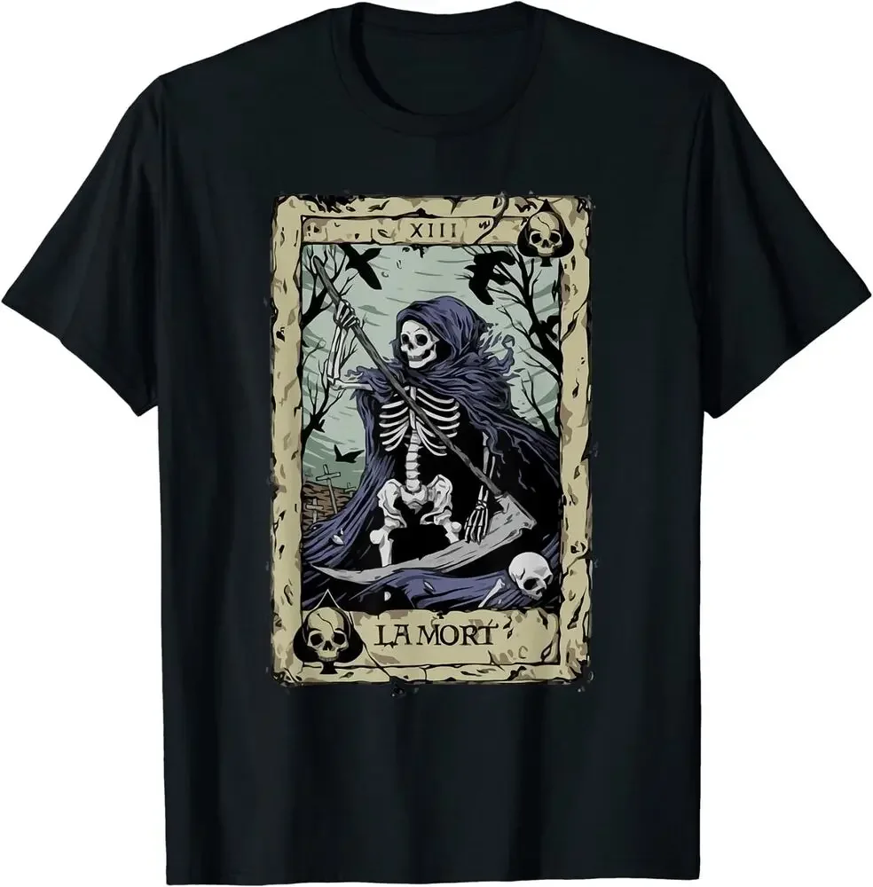 The Death Tarots Tapestry La Mort Death Tarot Card Spooky Tee For Man Woman Short Summer Tees Casual Cotton Luxury Brand