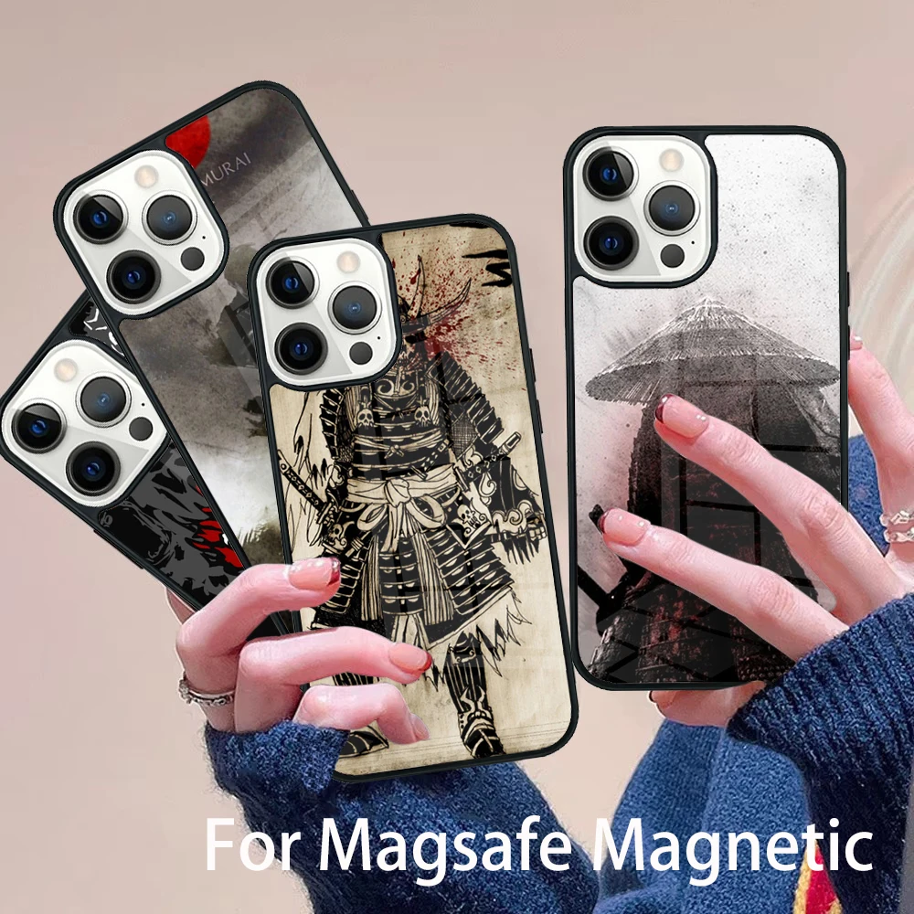 

Japanese Samurai Warrior Phone Case Magesafe Magnetic Wireless Charge Cover For IPhone 16 11 12 13 14 15 Pro Max Plus Mini
