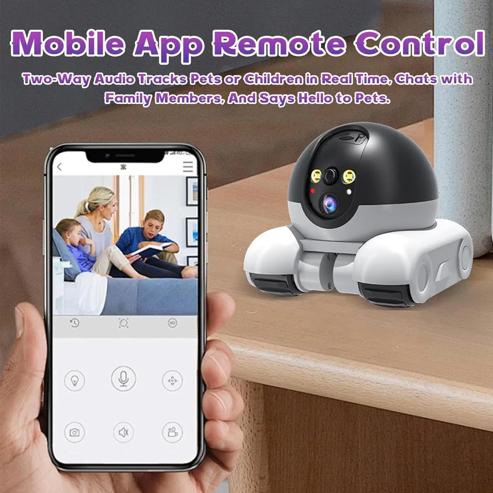 

Маленькая камера-робот Wi-Fi 1080P Камера для домашних животных Робот с искусственным интеллектом Wi-Fi HD Двойной объектив 360-градусное ночное видение с управлением через приложение Пульт дистанционного управления