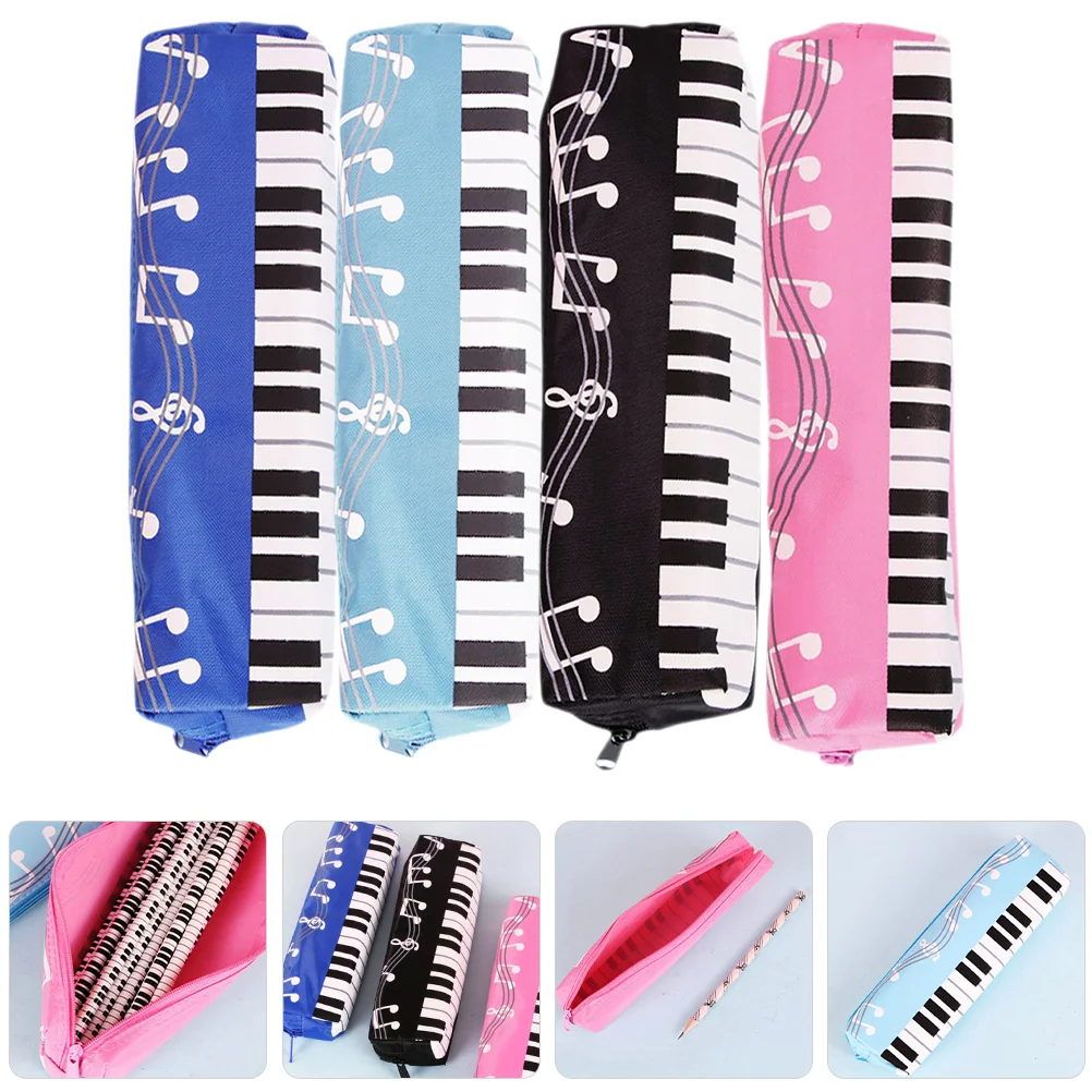 4 Pcs Zipper High Capacity Pupils Pencil Cases Creative Bag Oxford Cloth Portable Music Note Pouch