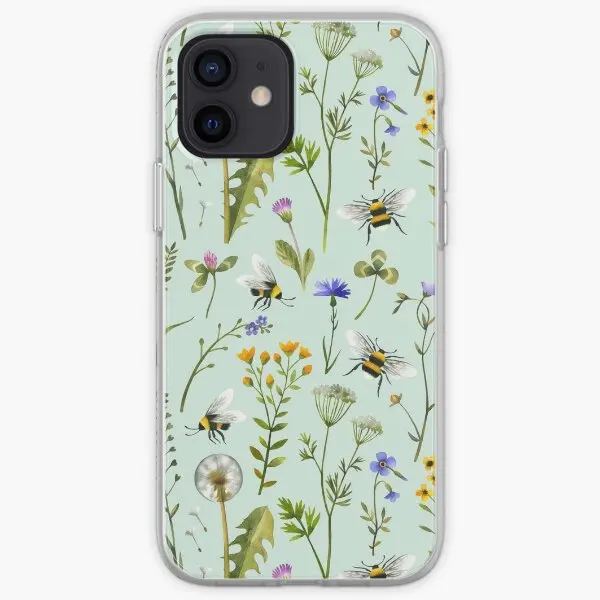 Bees And Wildflowers On Mint Iphone Toug  Phone Case Customizable for iPhone X XS XR Max 6 6S 7 8 Plus 11 12 13 14 Pro Max Mini