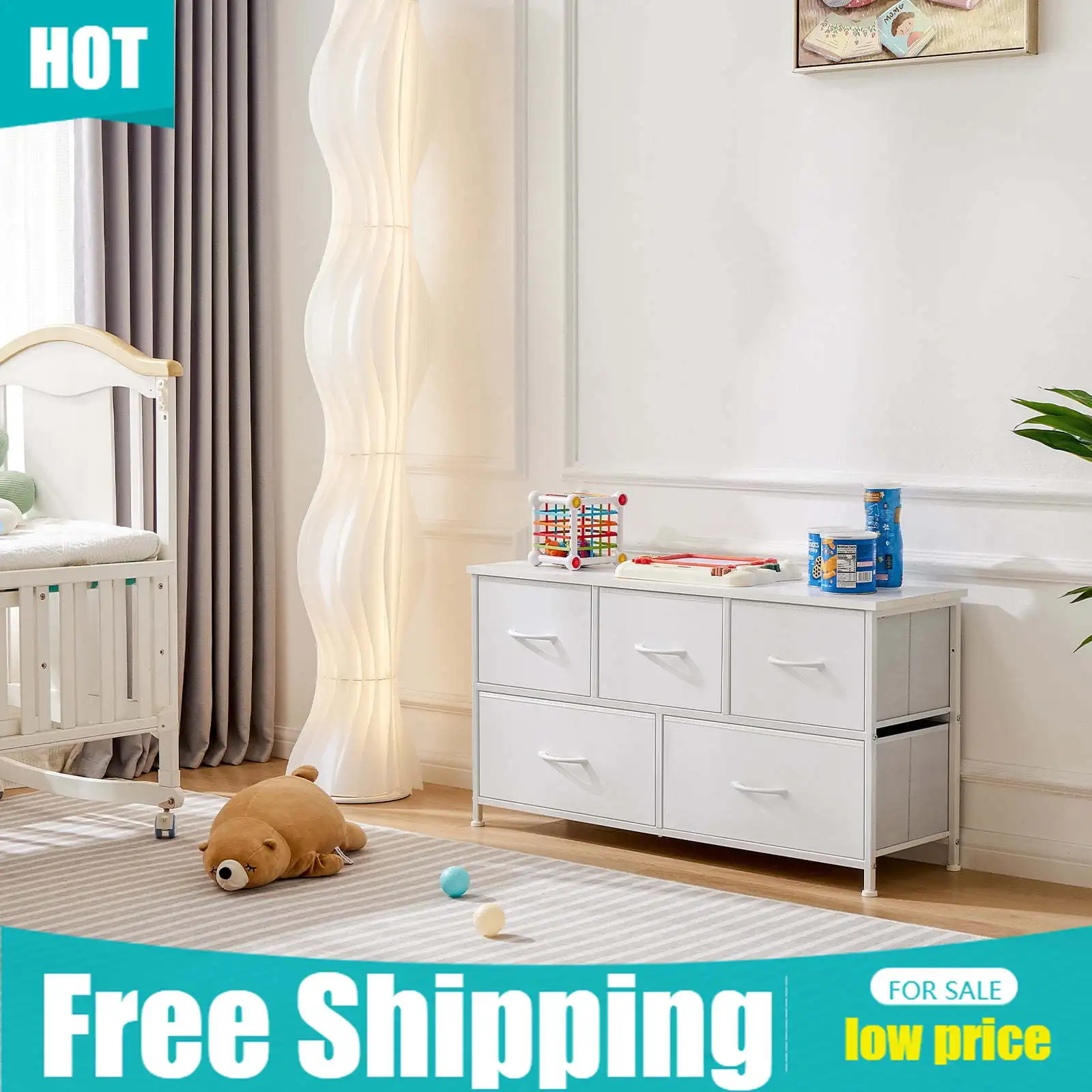 

Комод с 5 ящиками из коллекции Local Warehouse, тканевый органайзер большой вместимости, белый