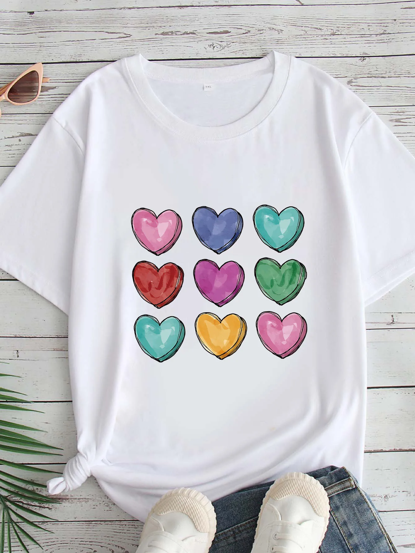 

Женская футболка большого размера с принтом, круглым вырезом и короткими рукавами, размеры 1-7XL, удобный повседневный топ в европейском стиле