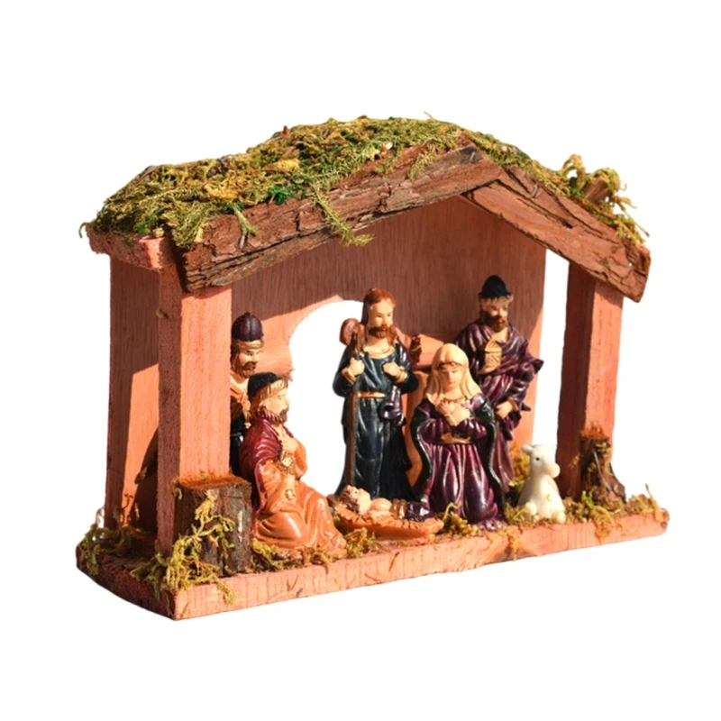 G6DA Christmas Nativity Manger Scene Set Tabletop Holidays Decoration Resins Figurine