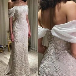 Requintado de alta qualidade 	 Fora do ombro a linha vestidos de baile até o chão applique formal ocasião vestido de cetim robes bal de promo