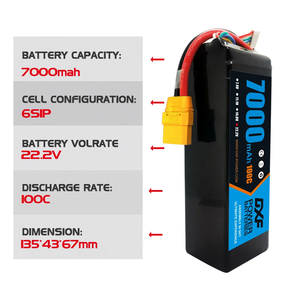 DXF 6S Lipo 22.2V 7000mAh 10000mAh 5200mAh Softcase batteria con XT60 EC5 XT90 per auto camion serbatoio RC Buggy Truggy Racing Hobby