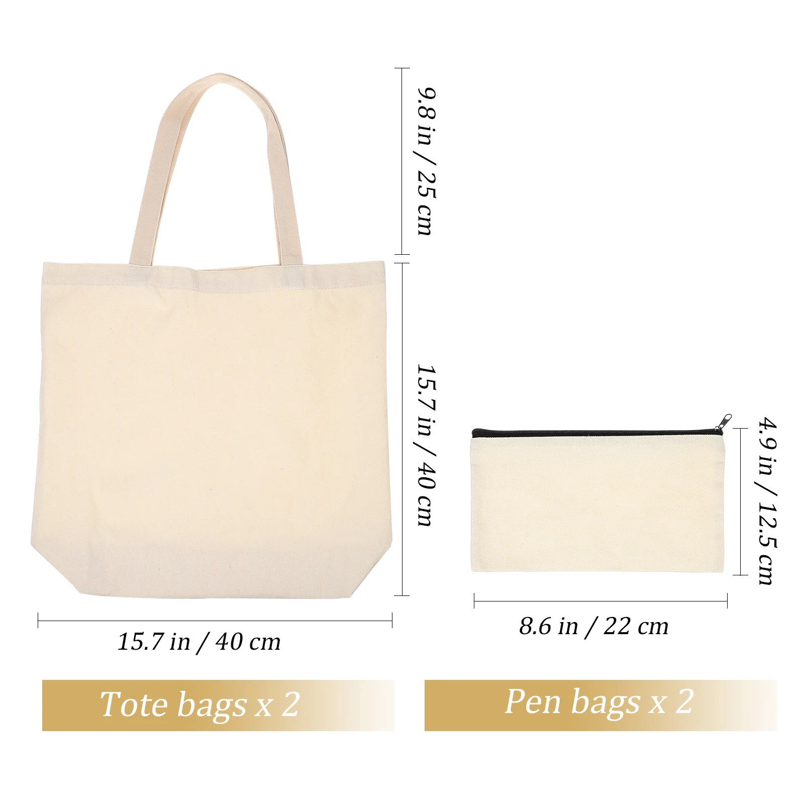

4 Pcs Canvas Tote Bags Large Capacity Reusable Shopping Blank Grocery Bag Women Paintable Pen Handbag School Work