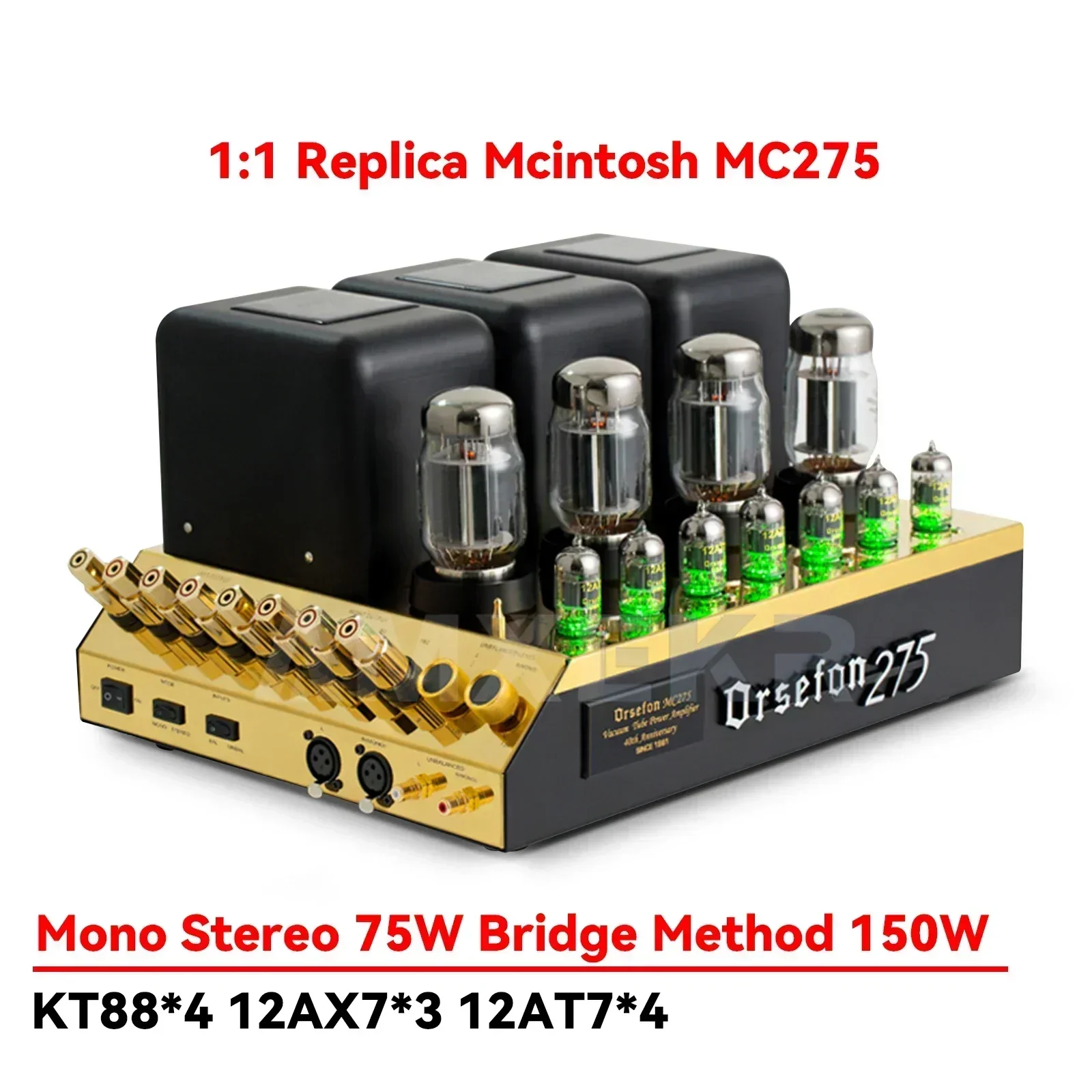 AMXEKR clon Mcintosh MC275 actualización KT88 * 4 amplificador de potencia de tubo HiFi Push-pull clase AB 75W * 2 conexión de puente de modo Mono 150W * 1