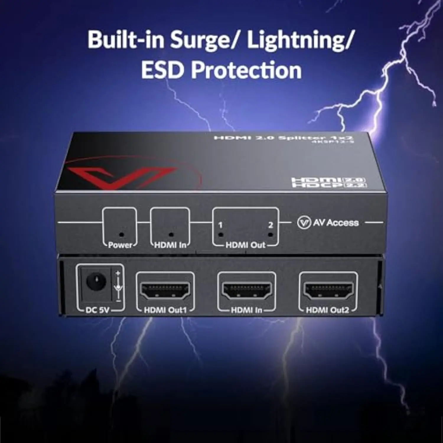 Splitter HDMI 2.0 4K@60Hz/1080p@120Hz 1 ingresso 2 uscite, interruttore automatico con HDR10 e 3D, latenza zero 18 Gbps, splitter da gioco con accesso AV