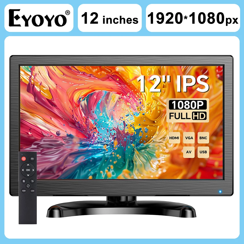 EYOYO CCTV Monitor 12 Inch Small Computer Monitors 1920x1080P LED Display With HDMI VGA AV BNC USB Ports IPS Screen With Speaker