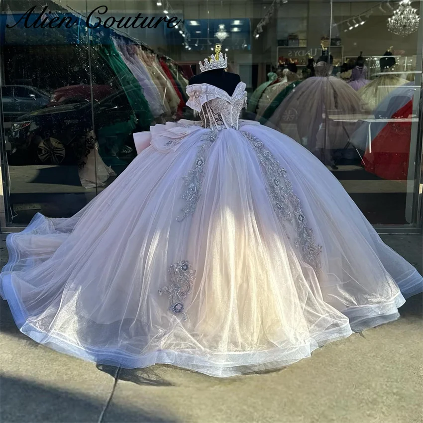 Poinrobe de Quinceanera rose avec appliques de perles, corset en cristal, robe de soirée pour fête d'anniversaire, robe éducative, Sweet 16, 15 ans