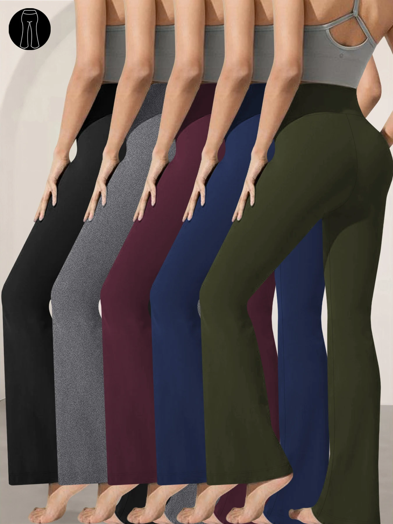 

5 pack Ladies high-rise flared yoga trousers with leg bottom. Perfect for yoga or casual.